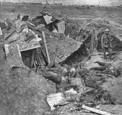 A demolished German trench and dugout near Guillemont