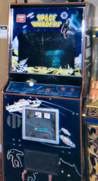 The Japanese version of the Space Invaders arcade cabinet.  (Note Joystick)