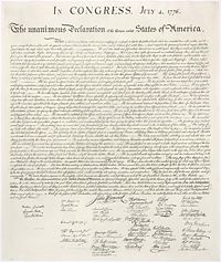 U.S. Declaration of Independence ratified by the Continental Congress on July 4, 1776