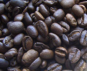 Roasted coffee beans, the world's primary source of caffeine