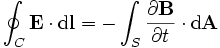 \oint_C \mathbf{E} \cdot \mathrm{d}\mathbf{l}  = -  \int_S \frac{\partial\mathbf{B}}{\partial t} \cdot \mathrm{d} \mathbf{A}
