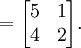 

=
\begin{bmatrix}
5 & 1 \\
4 & 2 \\
\end{bmatrix}.
