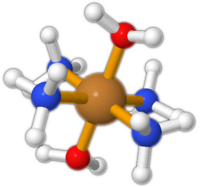 Ball-and-stick model of the tetraamminediaquacopper(II) cation, [Cu(NH3)4(H2O)2]2+
