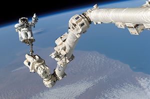 The Canadarm2 robotic manipulator on the International Space Station is operated by controlling the angles of its joints. Calculating the final position of the astronaut at the end of the arm requires repeated use of the trigonometric functions of those angles.