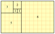 A tiling with squares whose sides are successive Fibonacci numbers in length