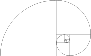 A Fibonacci spiral, created by drawing arcs connecting the opposite corners of squares in the Fibonacci tiling shown above; see Golden spiral