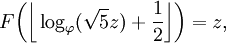 F\bigg(\bigg\lfloor\log_\varphi(\sqrt{5}z)+\frac{1}{2}\bigg\rfloor\bigg)=z,