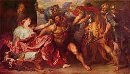 Samson and Delilah, ca. 1630. A strenuous history painting in the manner of Rubens; the saturated use of color reveals van Dyck's study of Titian.