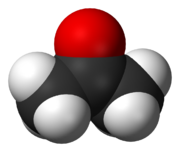 Acetone is an important feeder material in the chemical industry(oxygen is in red, carbon in black and hydrogen in white).