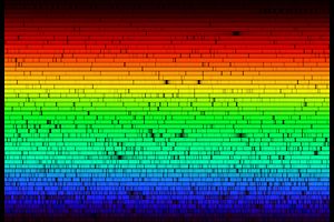 Extremely high resolution spectrum of the Sun showing thousands of elemental absorption lines (fraunhofer lines)