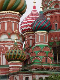 Detail of onion domes on Saint Basil's Cathedral in Moscow