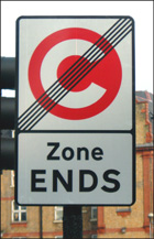 Signs indicate the boundary of the congestion charge area.