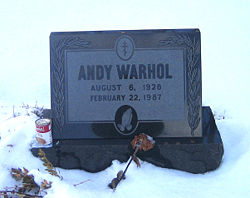 Warhol's grave at St. John the Baptist Byzantine Catholic Cemetery.