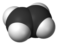 A 3D model of ethylene, the simplest alkene.