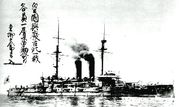 Mikasa, the most powerful battleship of her time, in 1905.