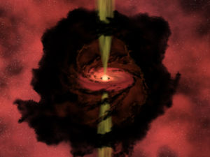 Artist's conception of the birth of a star within a dense molecular cloud. NASA image