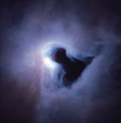 The reflection nebula NGC 1999 is brilliantly illuminated by V380 Orionis (center), a variable star with about 3.5 times the mass of the Sun. NASA image