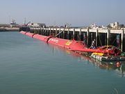 One of 3 PELAMIS P-750 Ocean Wave Power engines in the harbour of Peniche/ Portugal.