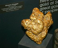This 156 ounce (4,42 kg) nugget was found by an individual prospector in the Southern California Desert using a metal detector.