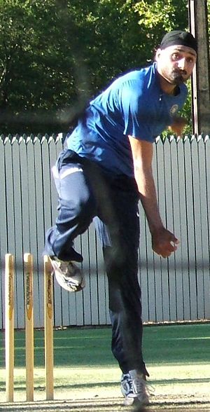 Harbhajan bowling in the nets.