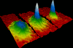 These snapshots illustrate the formation of a bose-einstein condensate.