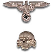 Insignia pins worn on SS commissioned and non-commissioned officers’ hats: the SS version of the national eagle and the Totenkopf