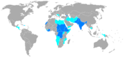 UN peacekeeping missions. Dark blue indicates current missions, while light blue represents former missions.