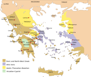 Distribution of Greek dialects, ca. 400 BC.