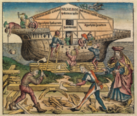 Construction of the Ark.  Nuremberg Chronicle (1493).