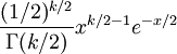 \frac{(1/2)^{k/2}}{\Gamma(k/2)} x^{k/2 - 1} e^{-x/2}\,