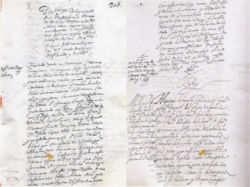 Letter of the King of Spain to Date Masamune (1616). The letter is friendly and asks for the support of the Christian faith, but does not mention trade, in spite of Date Masamune's own request (draft, preserved in the Seville archives, Archivo General de Indias).