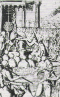 Print depicting Hasekura kneeling before the Pope, German edition