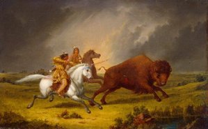 Assiniboine hunting buffalo, 1851–56, an oil painting exemplifying the strong influence of European classic art conventions on Kane's studio work.