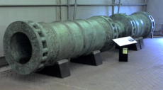 The Great Turkish Bombard, a very heavy bronze muzzle-loading cannon of type used by Turks in the siege of Constantinople, 1453 AD, showing ornate decoration.