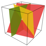 A linear system in three variables determines a collection of planes.  The intersection point is the solution.