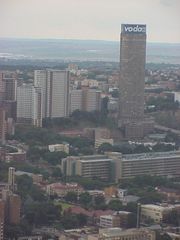 The main area of Hillbrow with the Ponte Tower in the foreground and many other large apartment towers.