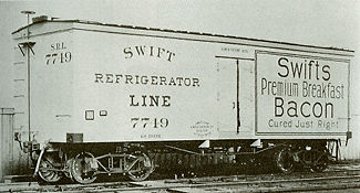 A builder's photo of one of the first refrigerator cars to come out of the Detroit plant of the American Car and Foundry Company (ACF), built in 1899 for the Swift Refrigerator Line.
