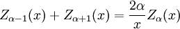 Z_{\alpha-1}(x) + Z_{\alpha+1}(x) = \frac{2\alpha}{x} Z_\alpha(x)