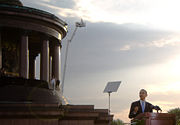 Obama speaking before a crowd at the Berlin Victory Column in Germany on 24 July 2008