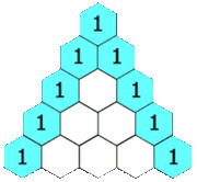 Each number in the triangle is the sum of the two directly above it.