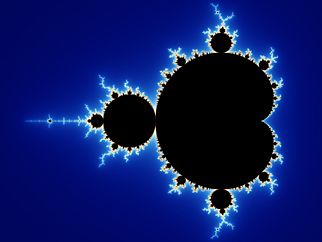 Initial image of a Mandelbrot set zoom sequence with continuously coloured environment