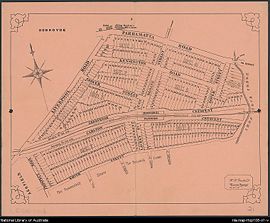 1878 subdivision plan covering the northern half of the suburb. Image courtesy National Library of Australia.
