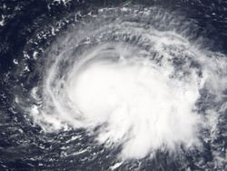 Hurricane Nate, as seen in this picture on September 6, 2005, presents a cloud-filled eye.