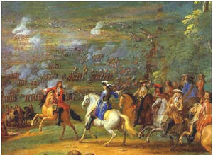 The French triumphant at Rocroi in the Thirty Years' War. The battle marked the symbolic end of the Spanish tercios and the resurgence of French power in Europe.