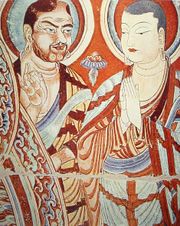 Blue-eyed Central Asian Buddhist monk, with an East-Asian colleague, Tarim Basin, 9th-10th century.
