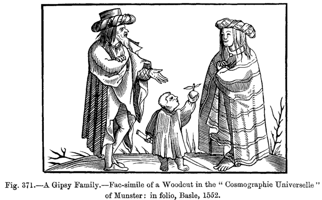 Image:A Gipsy Family Fac simile of a Woodcut in the Cosmographie Universelle of Munster in folio Basle 1552.png
