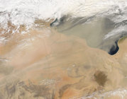 A dust storm, making its way from the Sahara to Western Libya, passes over Tripoli.