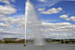The Central Basin and Captain Cook water jet looking towards the National Library and Parliament House