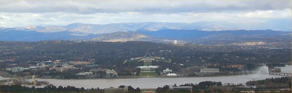 Lake Burley Griffin and Parliament House from Mt. Anslie