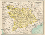 Hyderabad state in 1909. Its former territories are today incorporated in the Indian states of Andhra Pradesh, Karnataka and Maharashtra.